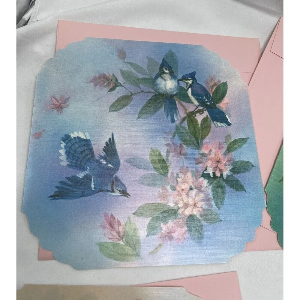 5 VINTAGE QUALITY CREST BEAUTIFUL BIRDS SCENES GREETING CARDS UNUSED ENVLEOPES